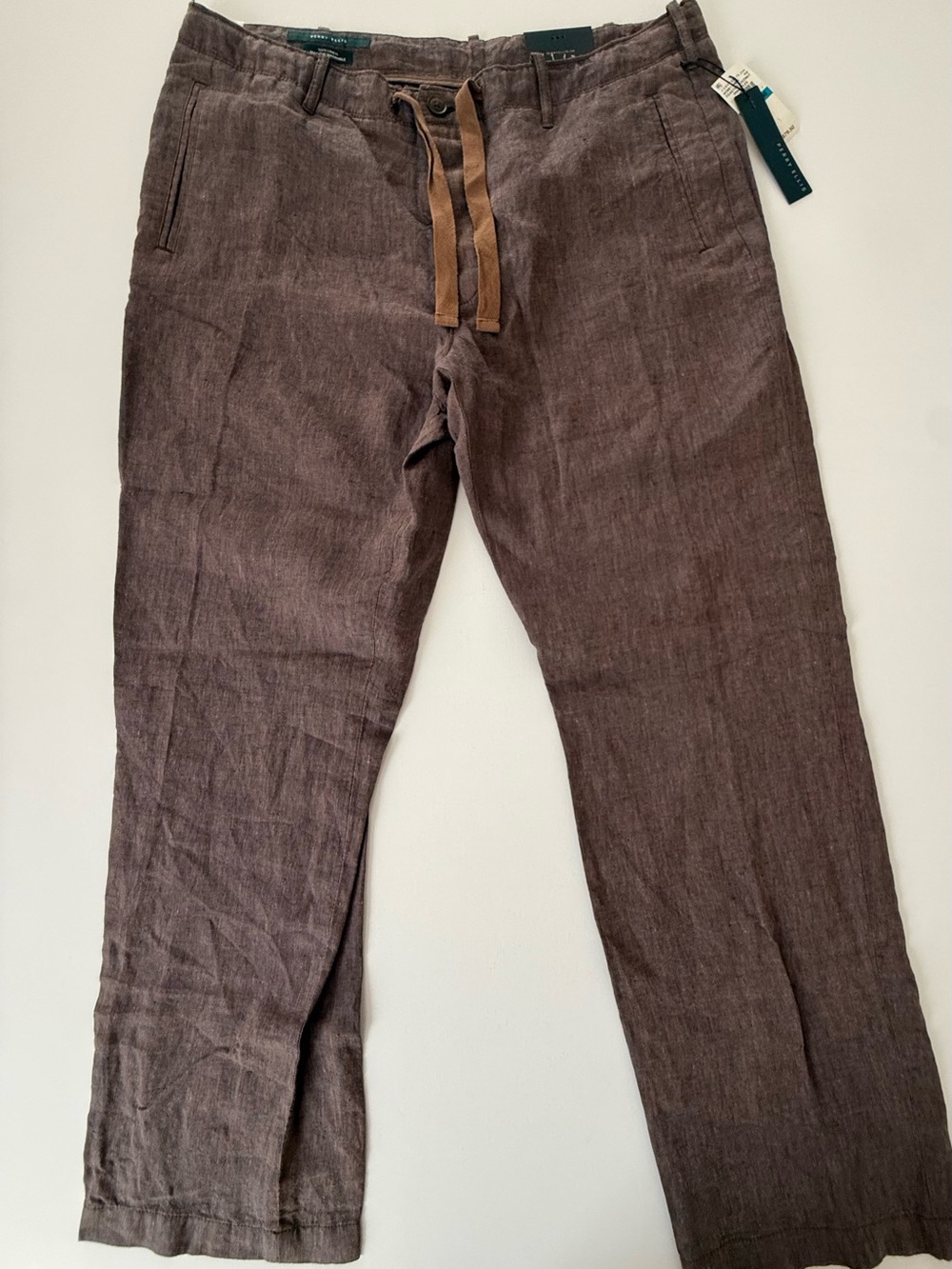 Perry Ellis Brown Linen-Blend Drawstring Chinos NWT